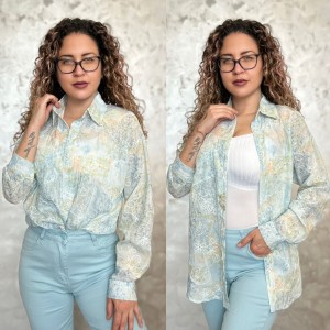 Луксозна дамска риза - Blush Bloom - blue