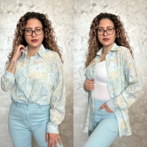 Луксозна дамска риза - Blush Bloom - blue